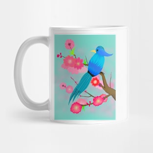 Peach Blossoms Paradise in Blue Background Mug